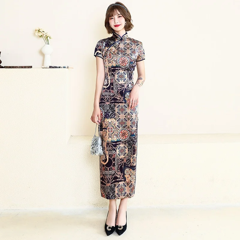 Robe Chinoise Longue Motifs Floraux