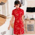 Robe A Fleurs Chinoise Rouge