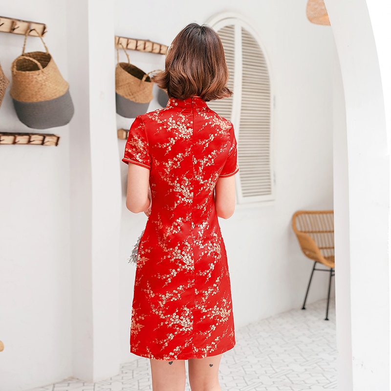 Robe A Fleurs Chinoise Rouge