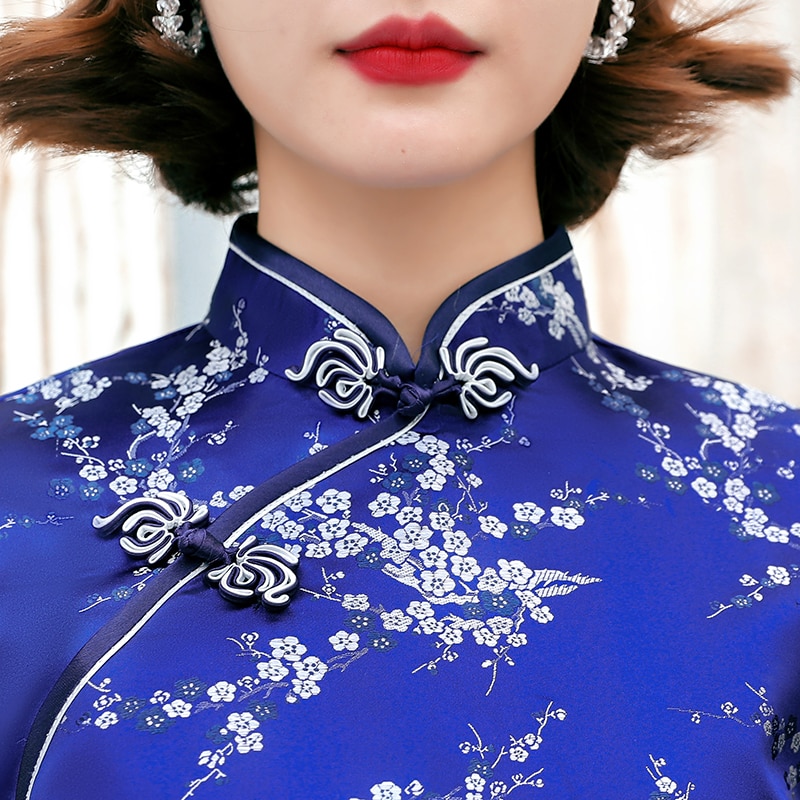Robe Chinoise De Luxe Bleu