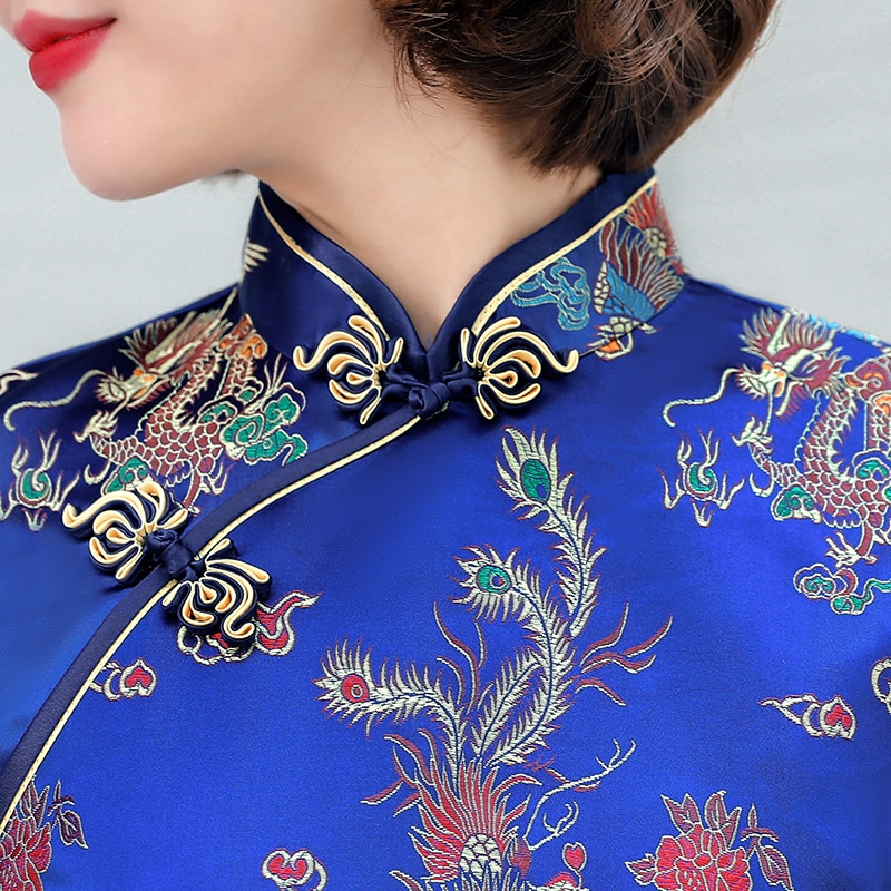 Robe Chinoise Courte Bleue