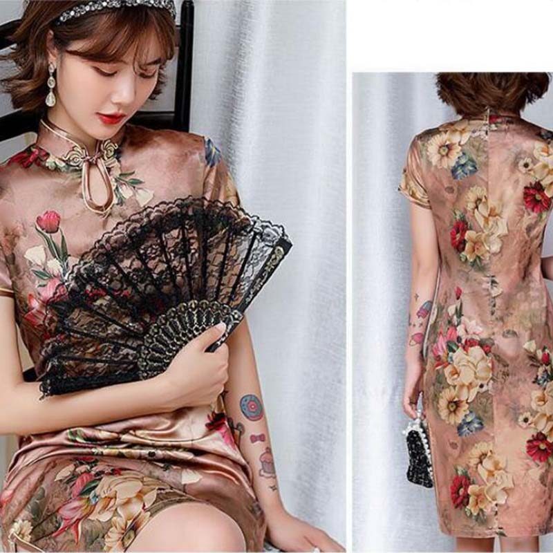 Robe Chinoise Motifs Floraux