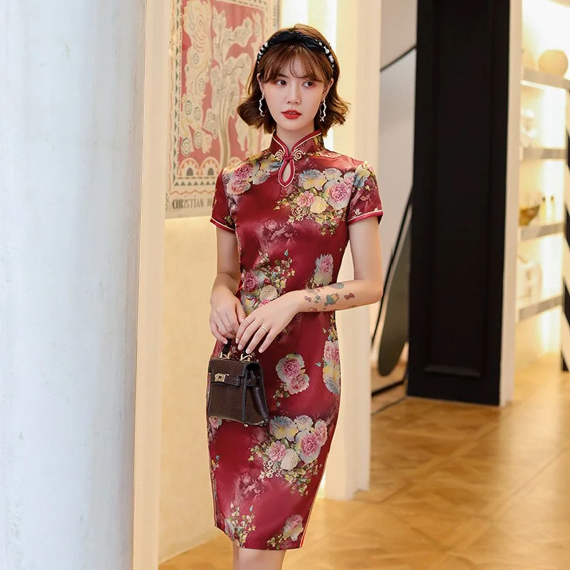 Robe Chinoise Mi Longue Rouge