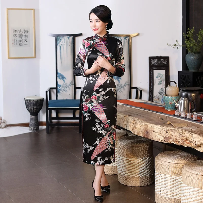 Robe Chinoise Noire Fleurs