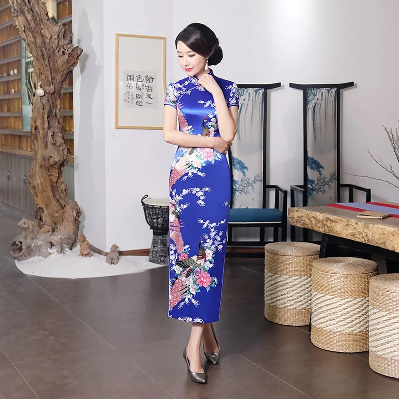 Robe Chinoise Bleu Pour Femme