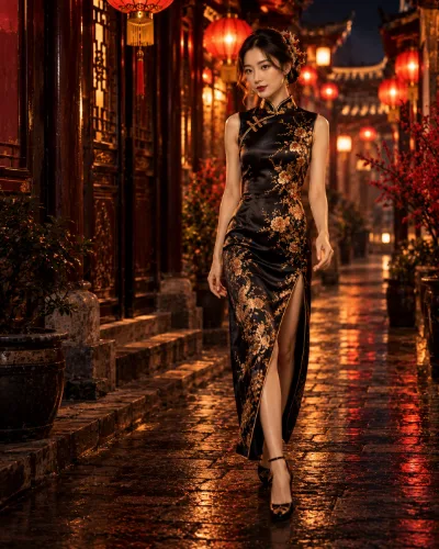 Robe chinoise fendue portée